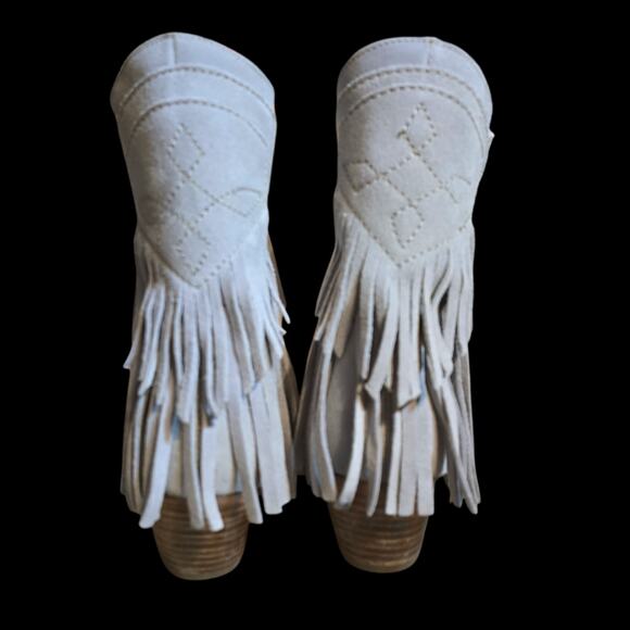 New Free People Lawless Bone Suede Leather Fringe Western Boots Size 7.5 - Picture 4 of 11